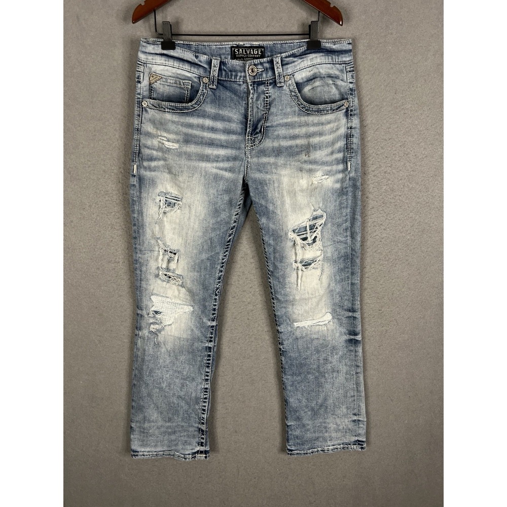 Buckle Salvage Jeans Havoc Mayhem Boot Regular Fit 33x30 Blue Distressed